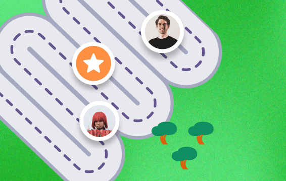 Virtual race illustration with a path and participants along a course