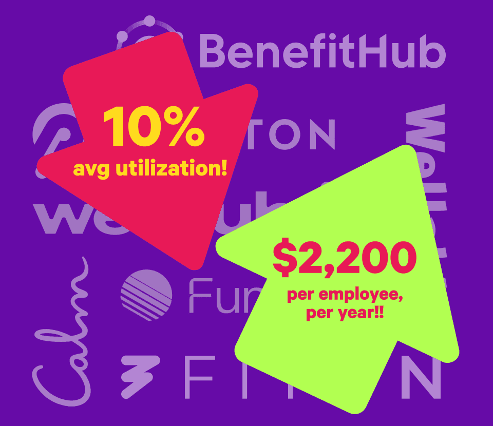 Benefit utilization graphic with arrows and marketplace logos